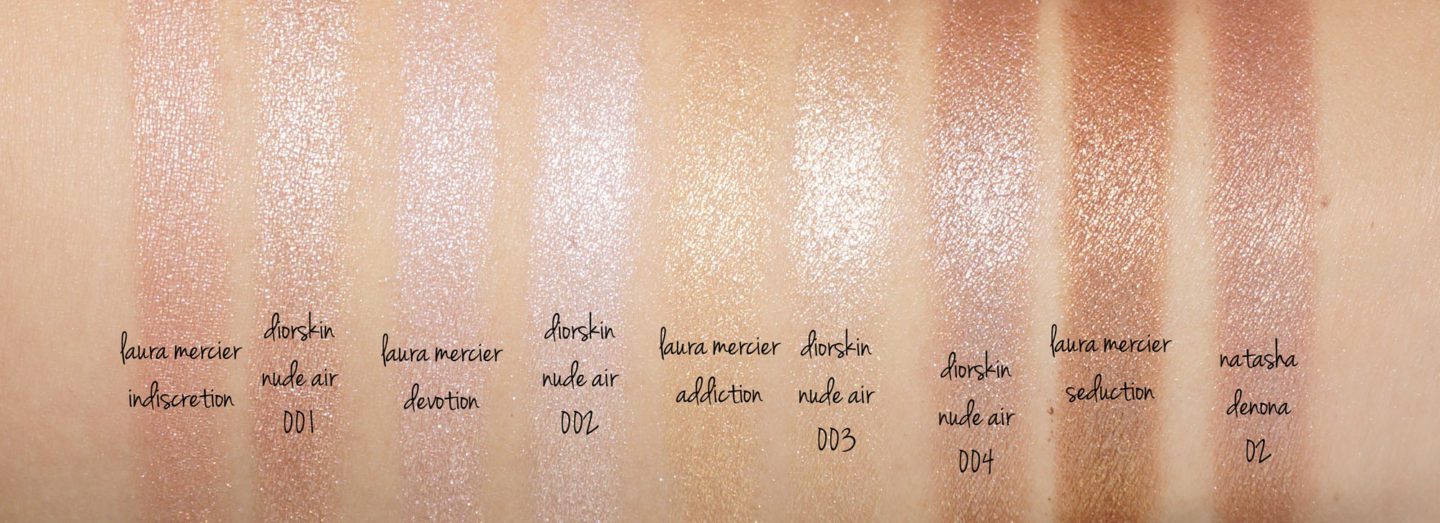 Diorskin Nude Air Luminizer Powder vs Laura Mercier Face Illuminator Swatches | The Beauty Look Book