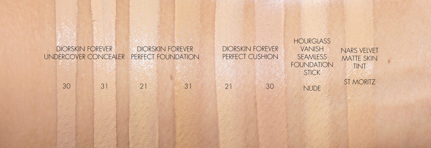 Diorskin Forever Perfect Cushion Foundation, Diorskin Forever Perfect Foundation and Diorskin Forever Undercover Concealer swatches | The Beauty Look Book