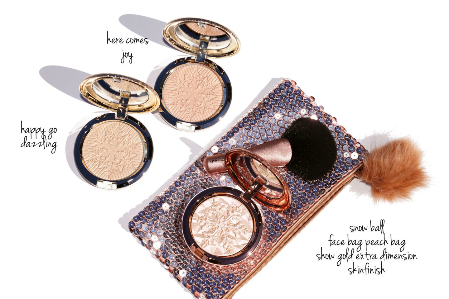 MAC Snow Ball Face Powders Happy Go Dazzling and Here Comes Joy, Snow Ball Face Bag Show Gold
