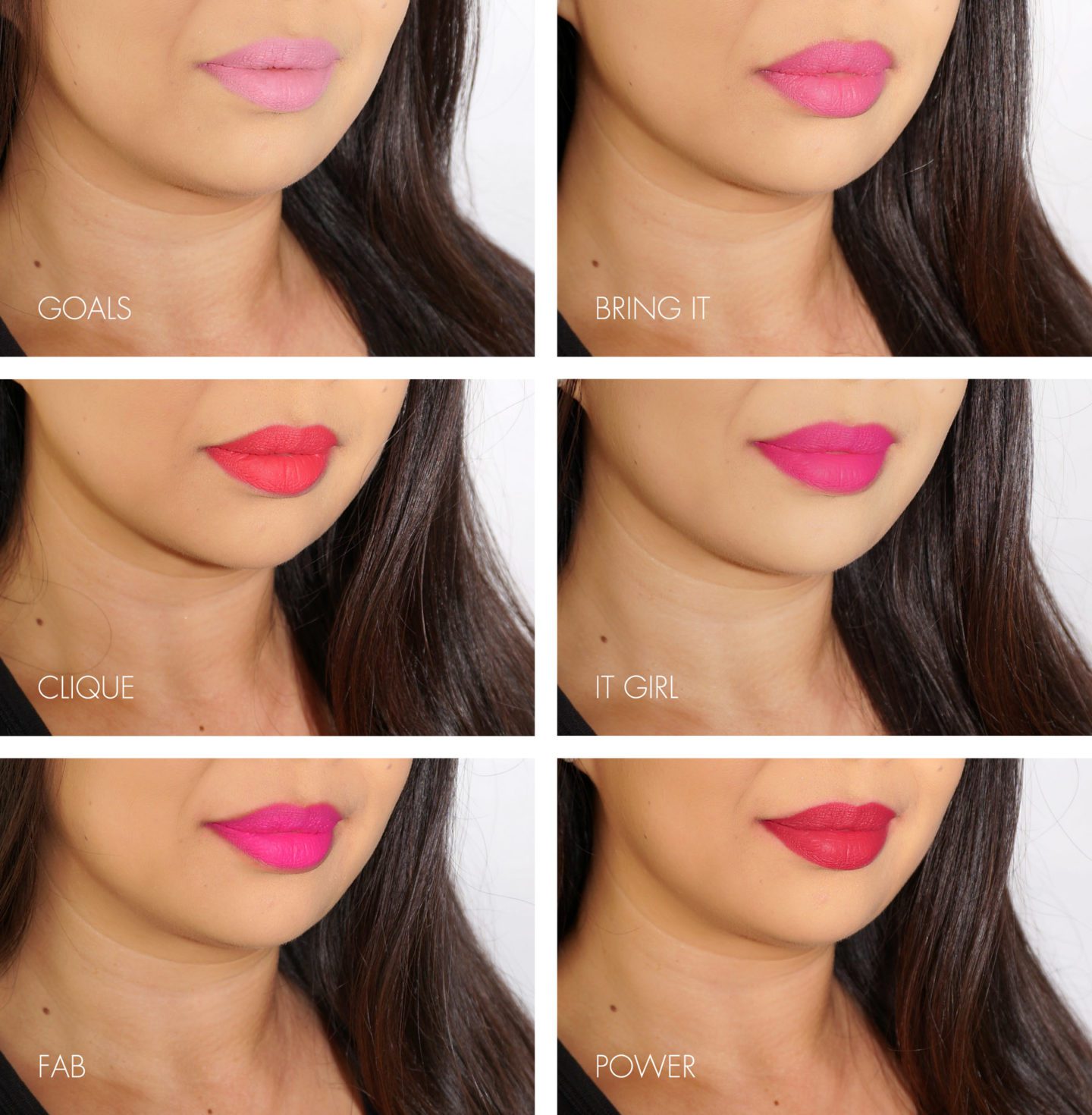 Laura Mercier Velour Extreme Goals, Bring It, Clique, It Girl, Fab and Power LIP SWATCHES
