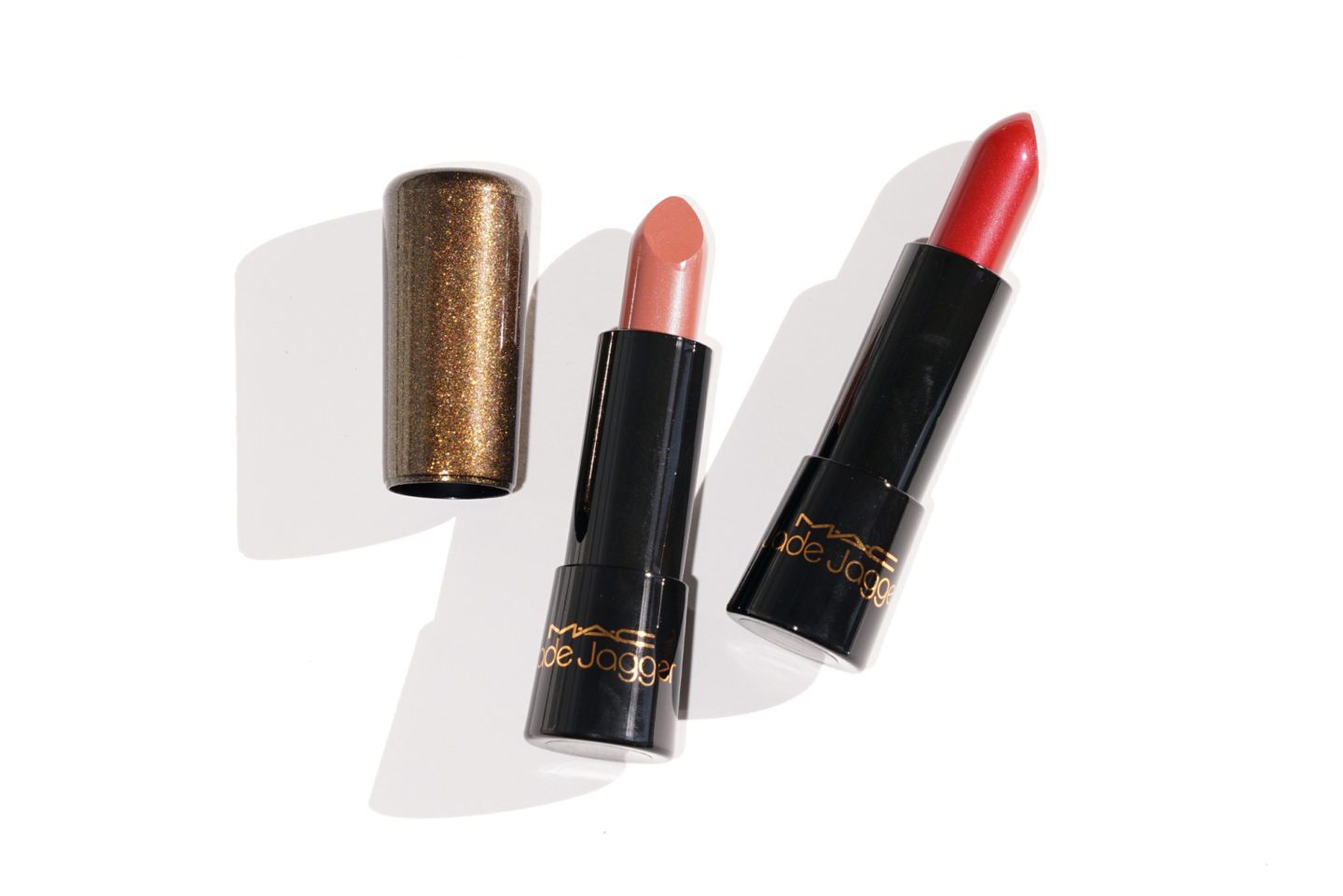 MAC Jade Jagger Mineralize Rich Lipstick Sunset Pearl and Rolling Red