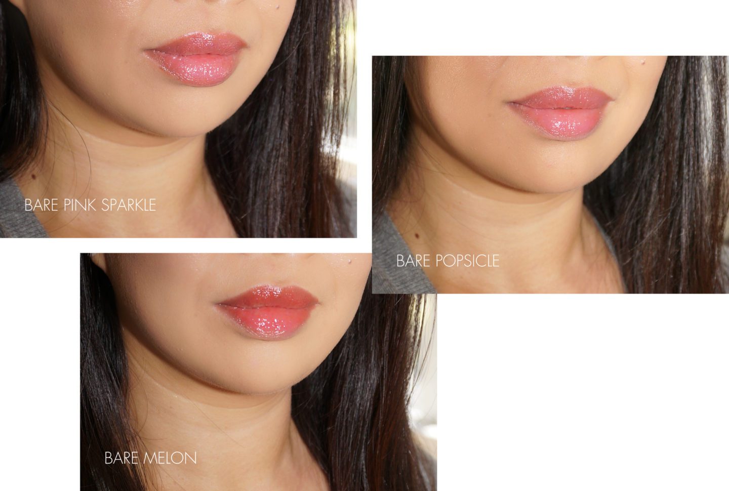 Bobbi Brown Extra Lip Tints Bare Pink Sparkle, Bare Melon and Bare Popsicle swatches | The Beauty Look Book