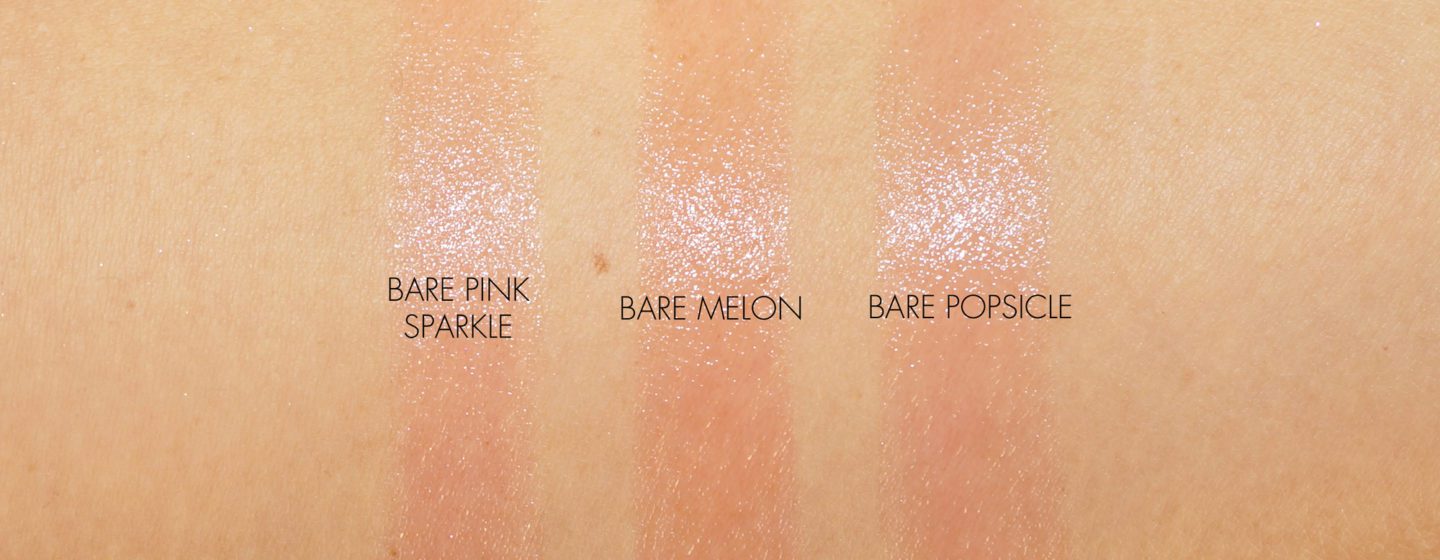 Bobbi Brown Extra Lip Tints Bare Pink Sparkle, Bare Melon and Bare Popsicle swatches | The Beauty Look Book