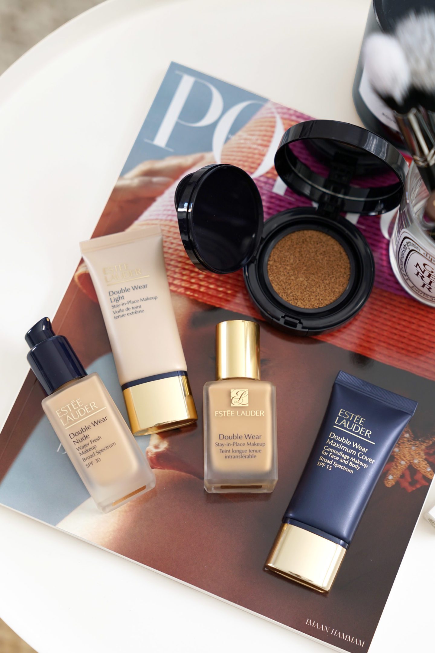 Estee Lauder Double Wear Foundation, Double Wear Nude + Light + Cushion BB + Maximum Coverage Review and Swatches 3W1 Tawny | The Beauty Look Book