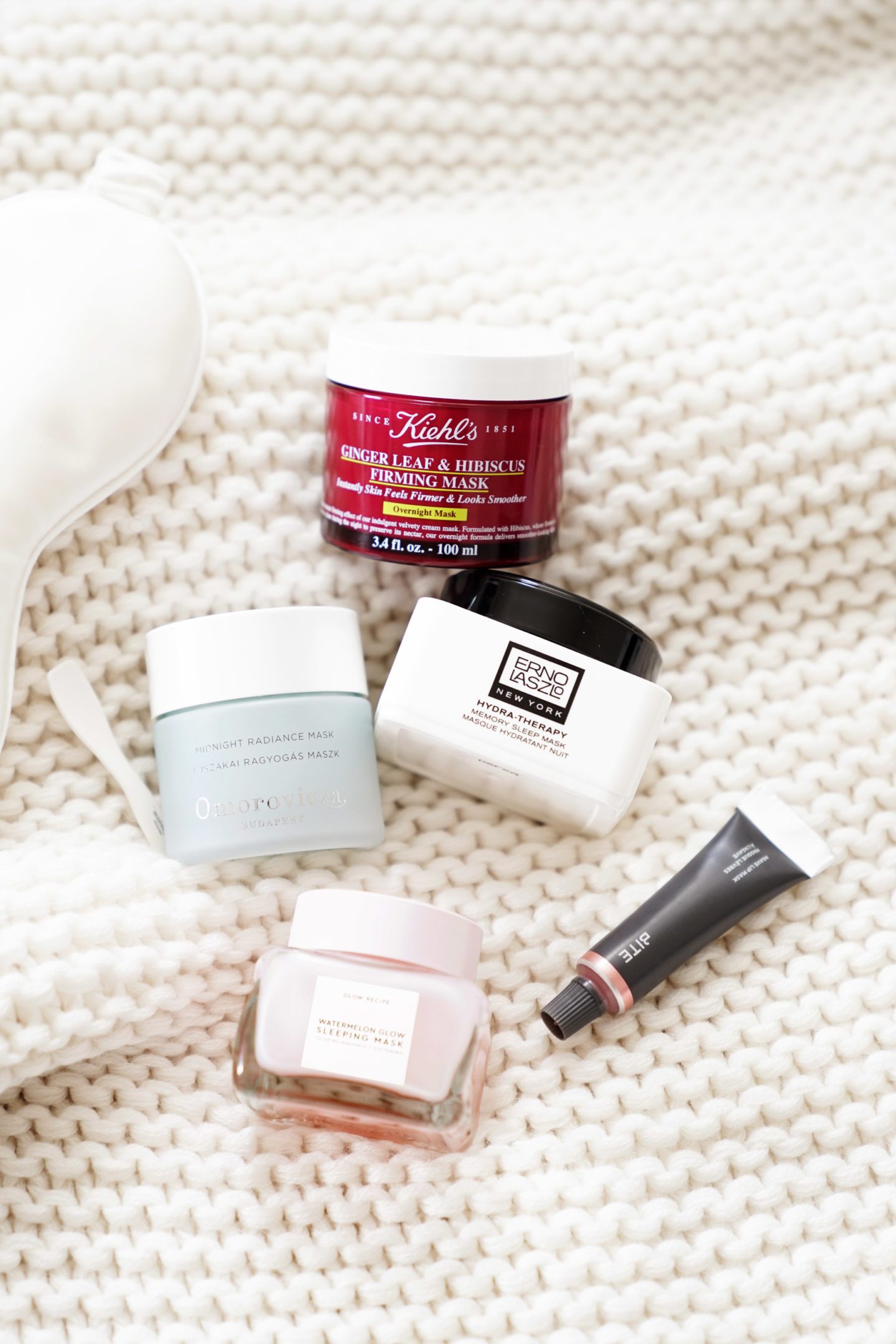 Best Sleep Masks Kiehl's Ginger Leaf and Hibiscus Firming Mask, Erno Laszlo Hydra-Therapy Memory Sleep Mask, Omorovicza Midnight Radiance Mask, Glow Recipe Watermelon Sleeping Mask, Bite Beauty Agave Lip Mask