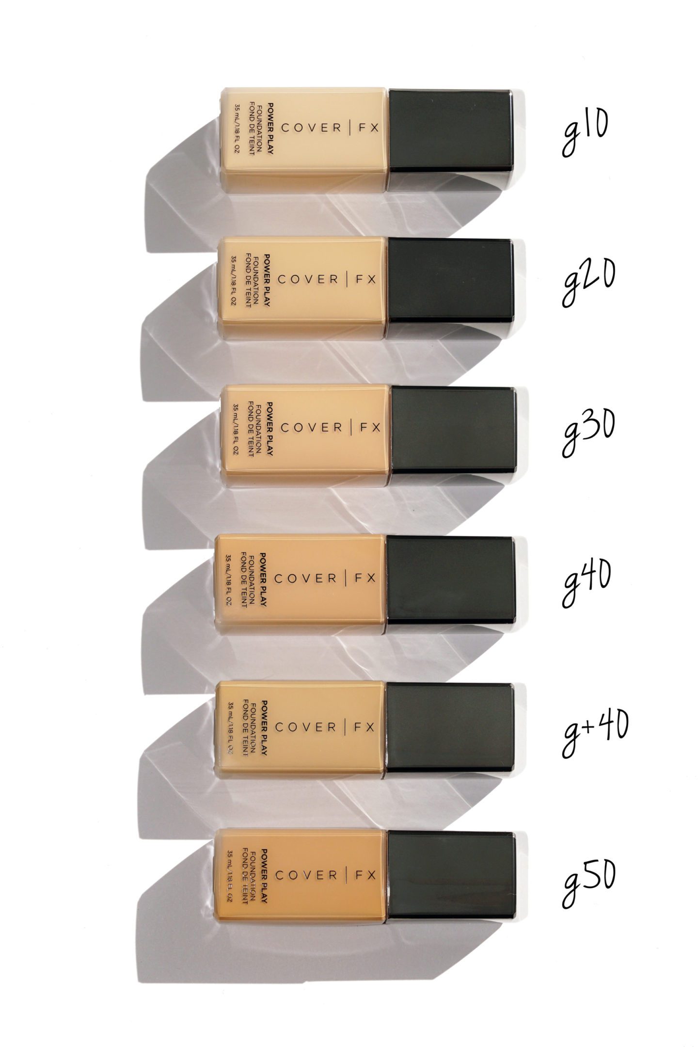 Cover FX Power Play Foundation Review and Swatches G10, G20, G30, G40, G+40 and G50