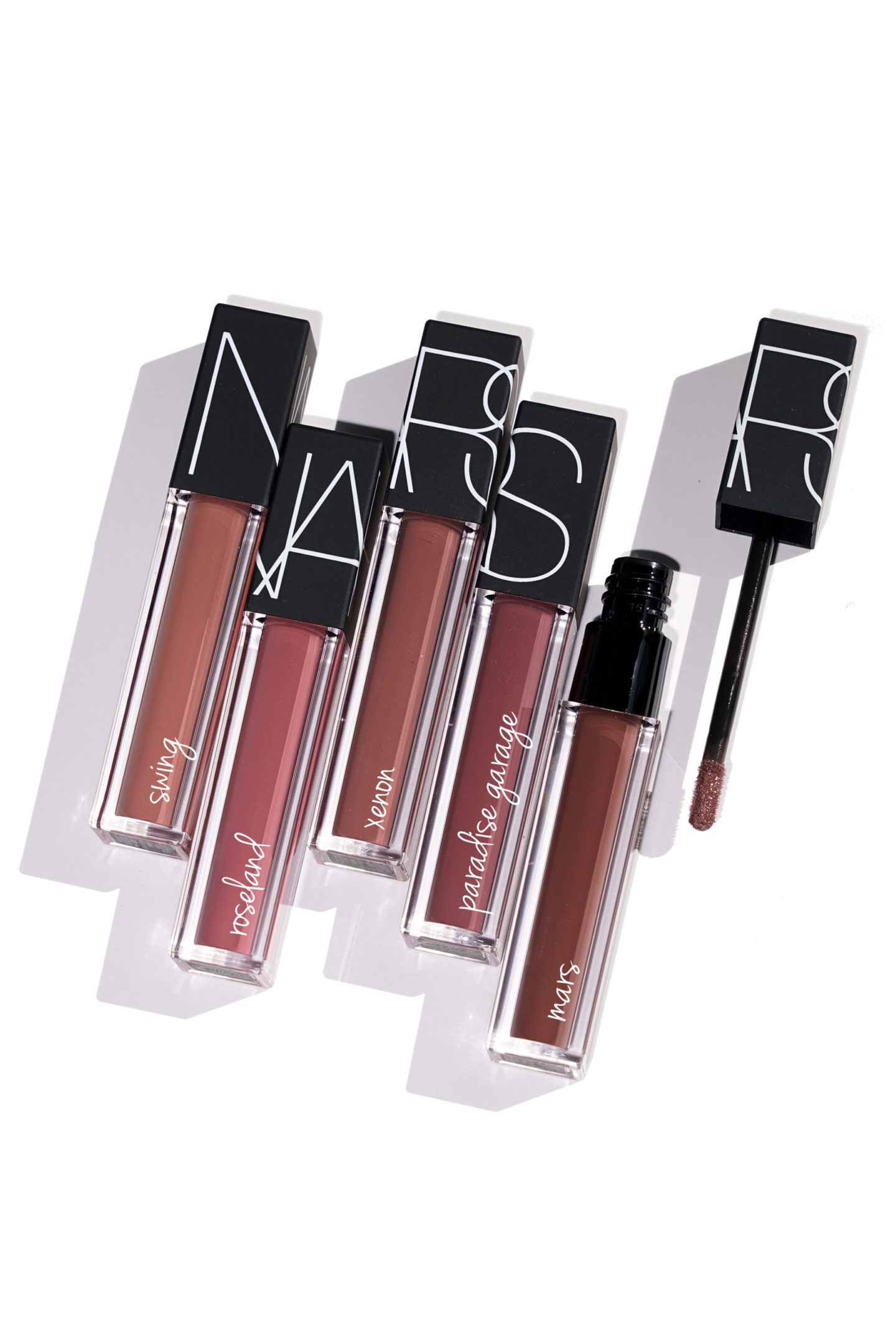 NARS Velvet Lip Glide New Shades Swing, Roseland, Xenon, Paradise Garage and Mars review via The Beauty Look Book