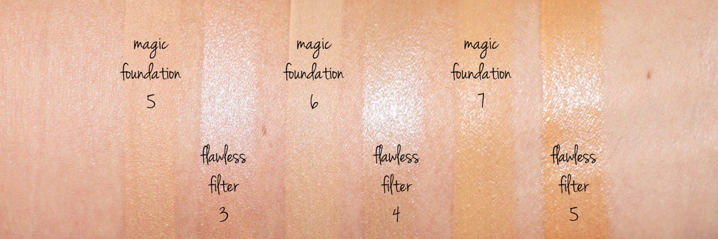 Charlotte Tilbury Magic Foundation 5, 6 and 7 vs Flawless Filter 4, 5 and 6 swatches