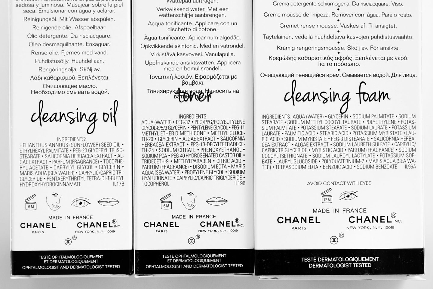 Chanel Cleansing Collection Ingredients