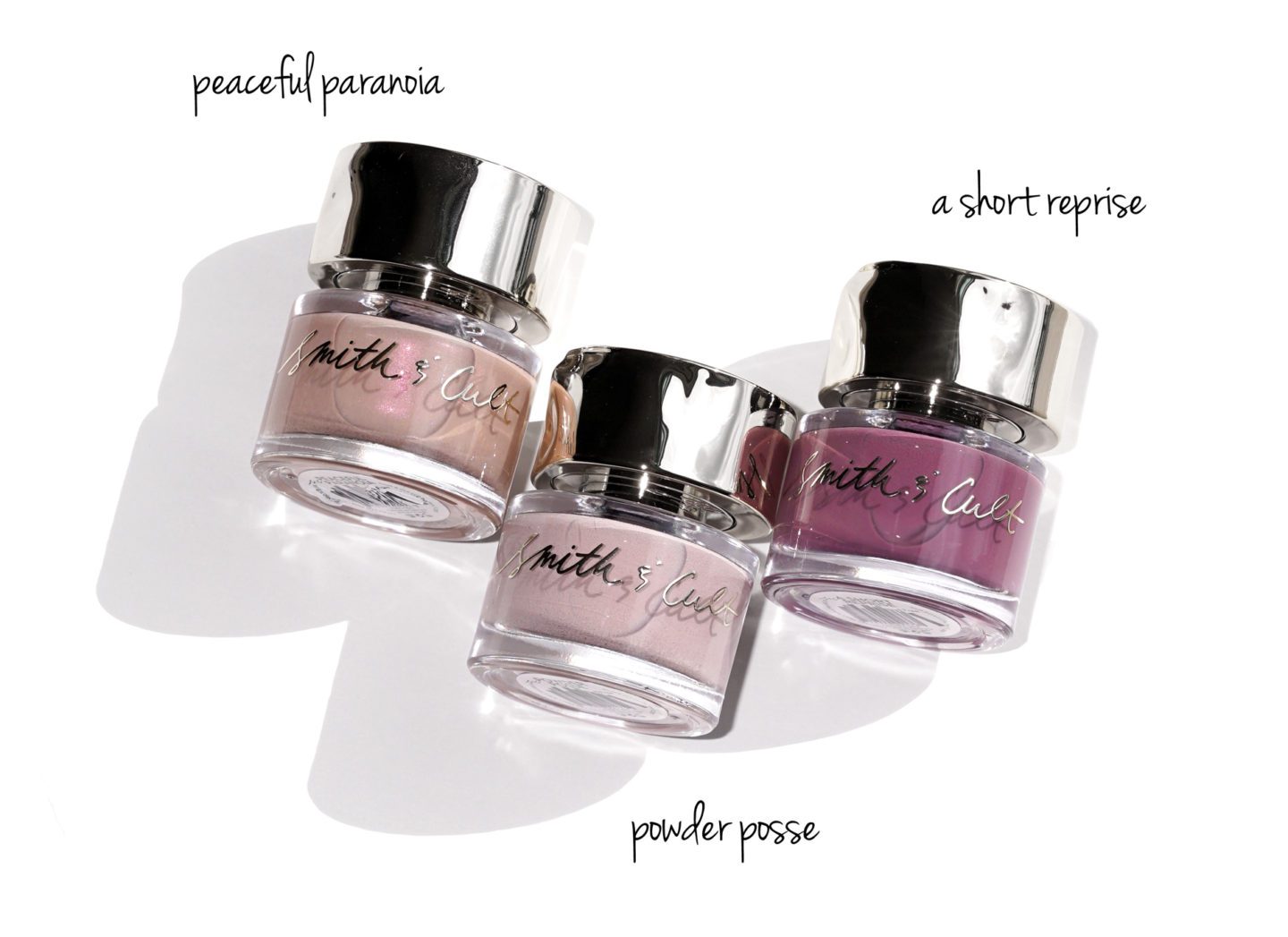 Smith and Cult Nail Polishes Peaceful Paranoia, Powder Posse, A Short Reprise swatches