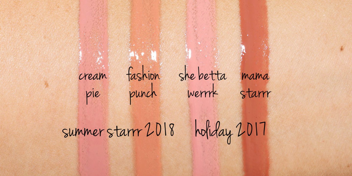 MAC Summer Starrr Lipglass Fashion Punch and Cream Pie vs You Betta Werrrk and Mamastarrr