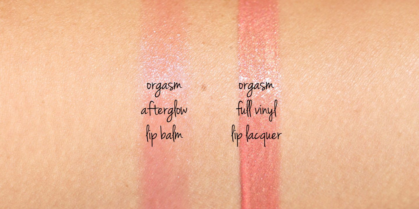 NARS Orgasm Afterglow Lip Balm and Full Vinyl Lip Lacquer swatches