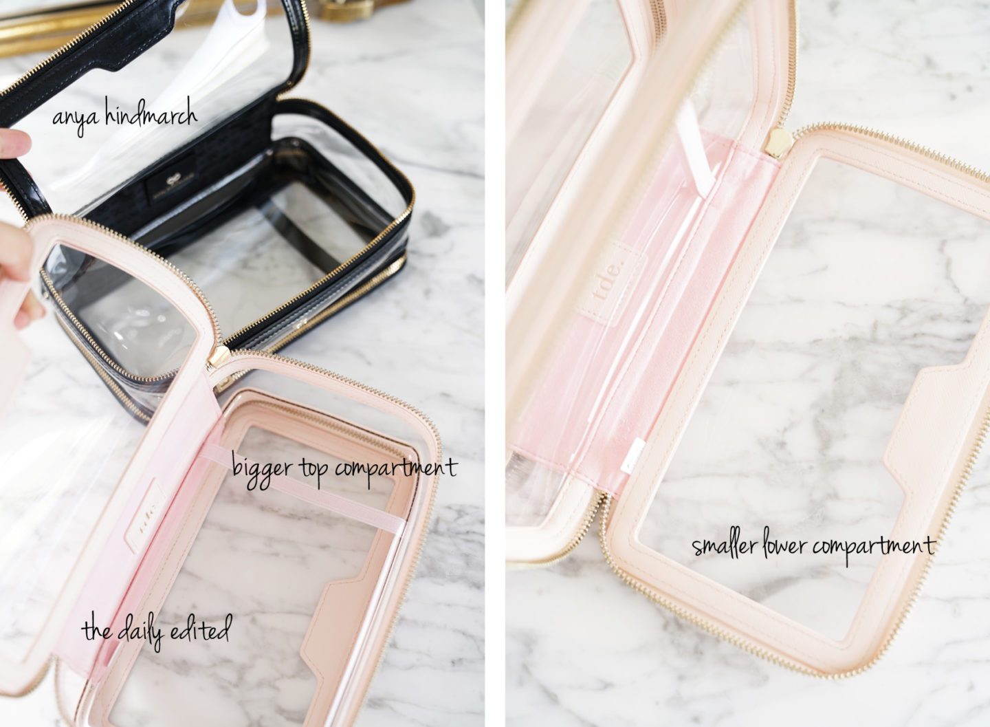 The Daily Edited Transparent Cosmetic Case vs Anya Hindmarch Inflight Travel Case