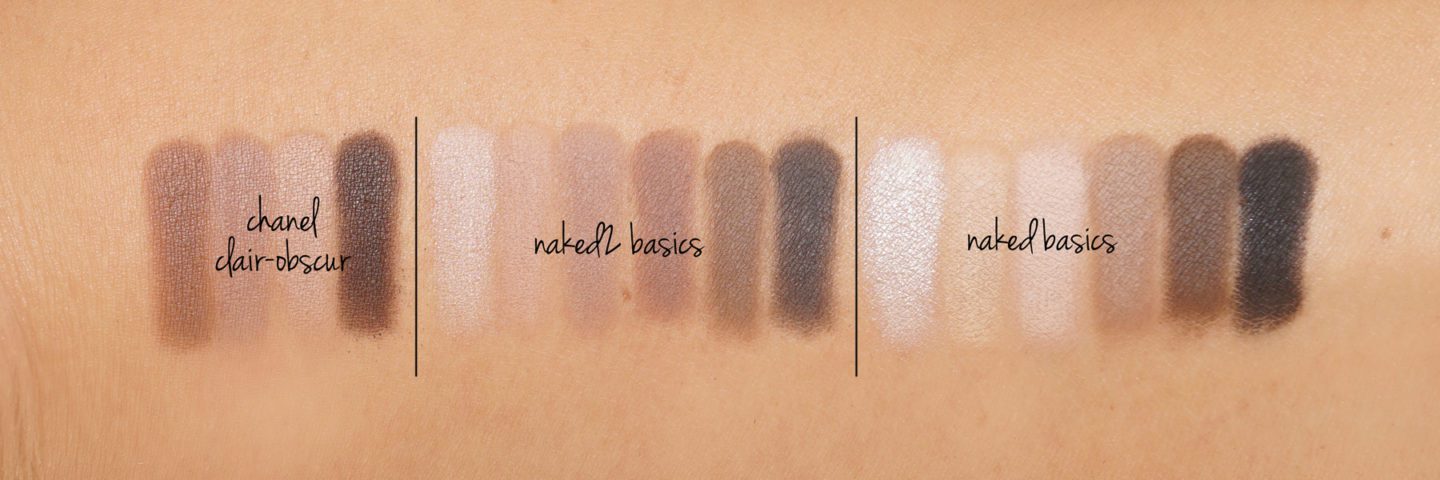Chanel Clair Obscur vs Urban Decay Naked2 Basics and Naked Basics swatches | The Beauty LooK Book