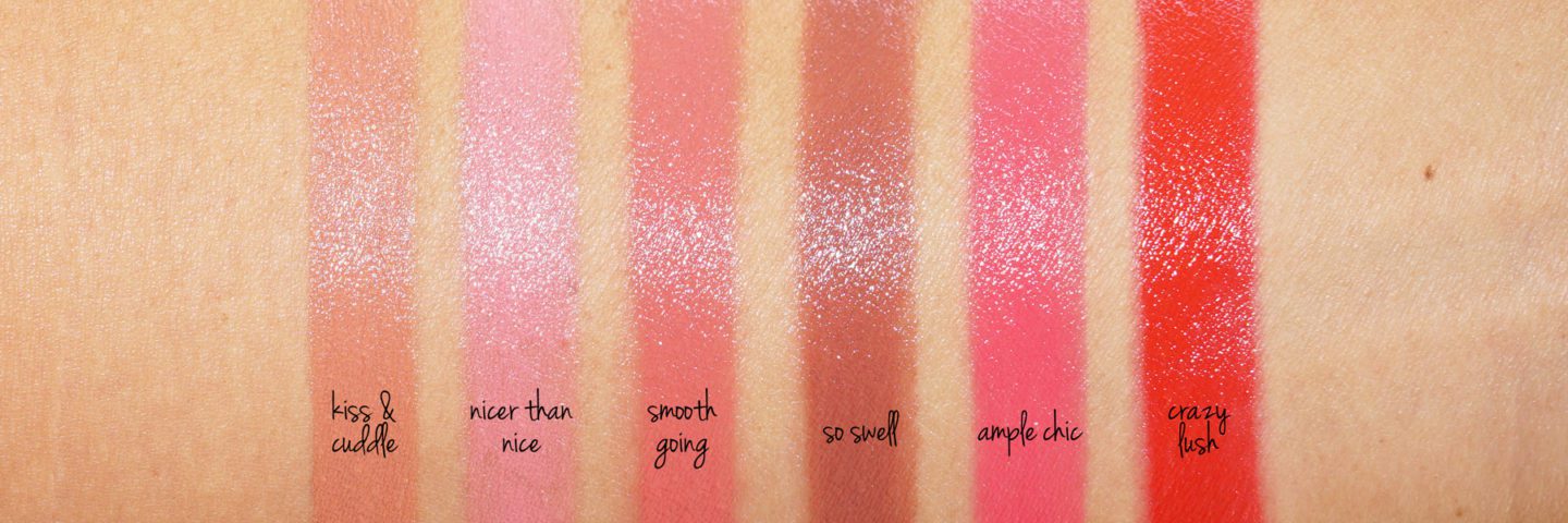 MAC Plenty of Pout Plumping Lipstick Kiss and Cuddle, Nicer than Nice, Smooth Going, So Swell, Ample Chic, Crazy Lush and Lip Gloss Review | The Beauty Look Book 