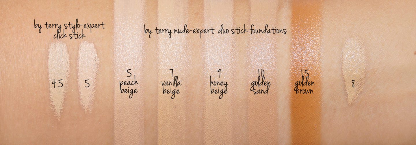 By Terry Nude Expert Foundation swatches vs Stylo-Expert Click Sticks