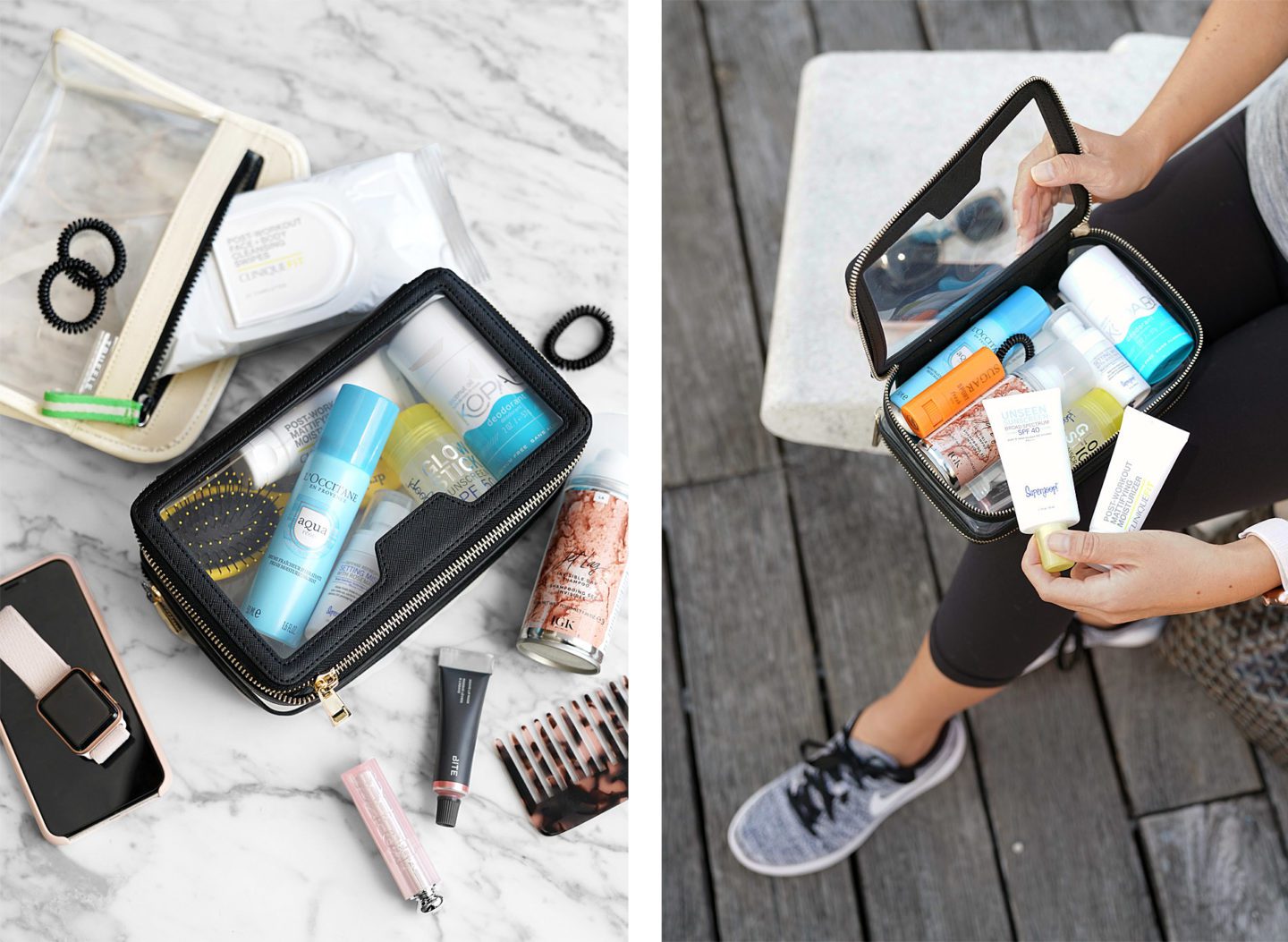 Gym Beauty Essentials in The Daily Edited Transparent Cosmetic Case
