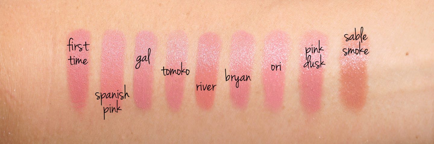 Tom Ford First Time, Spanish Pink, Pink Dusk and Sable Smoke swatches