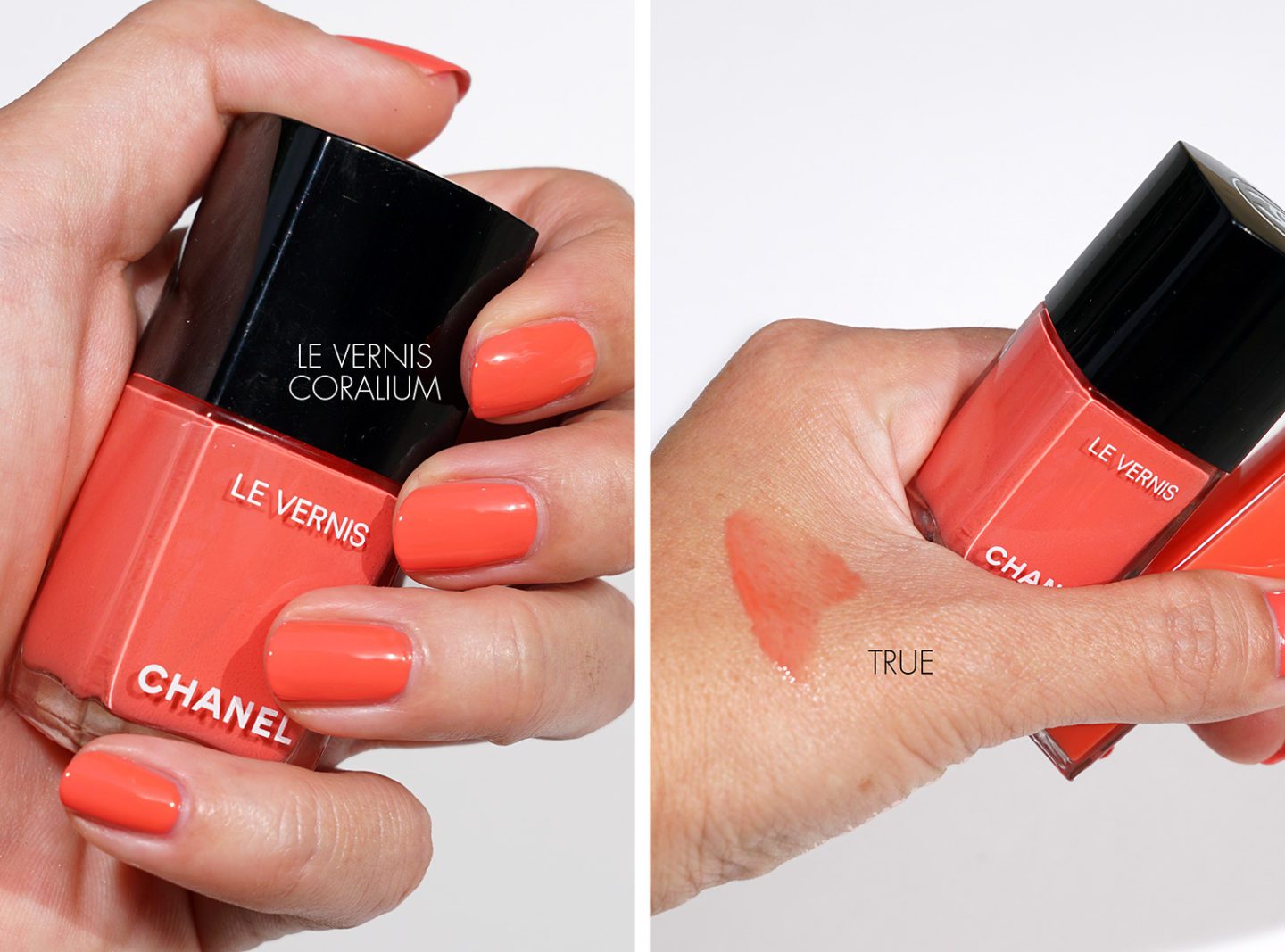 Chanel Le Vernis Coralium and Rouge Coco Gloss True swatches