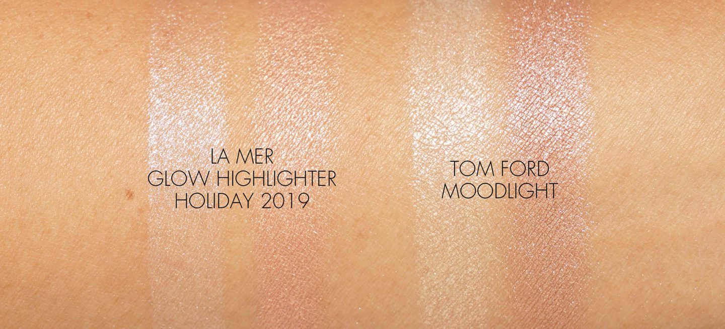 La Mer Glow Highlighter vs Tom Ford Moodlight swatches