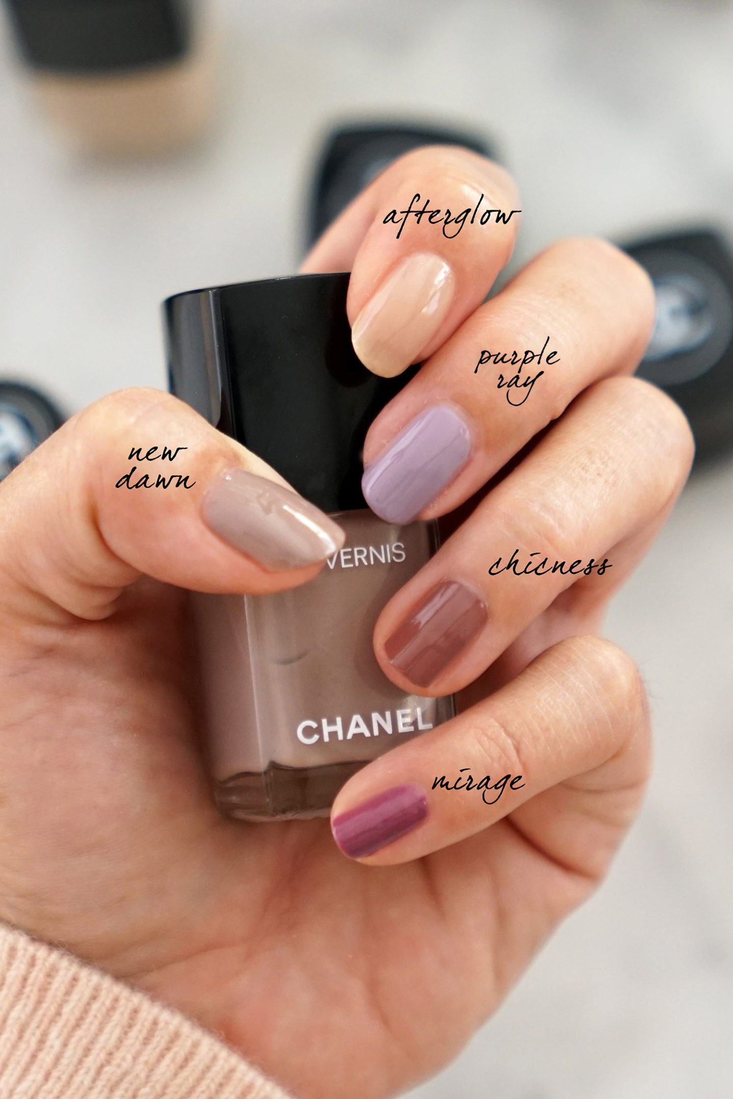 Chanel Le Vernis New Dawn, Afterglow, Purple Ray, Chicness et Mirage