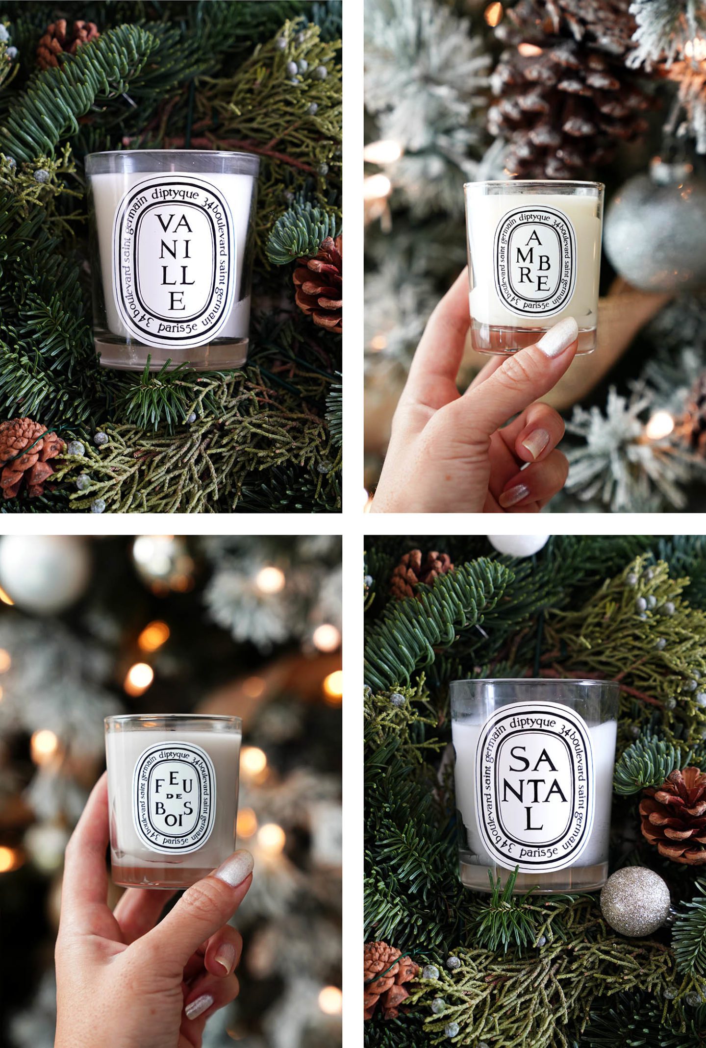 Best Diptyque Candles for Christmas Amber, Santal, Vanille, Feu de Bois