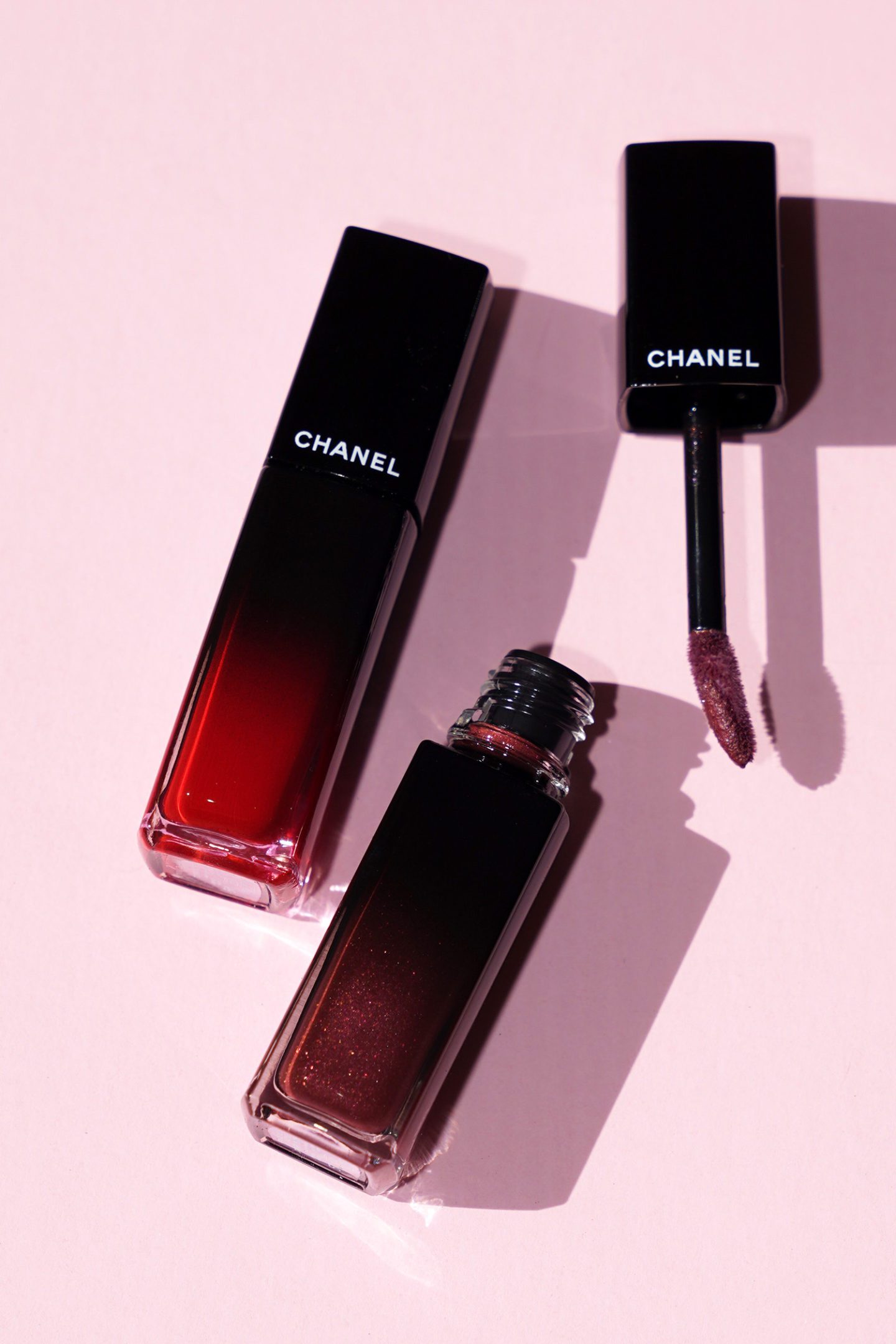 Chanel Rouge Allure Laque 73 Invincible and 77 Dark Blossom