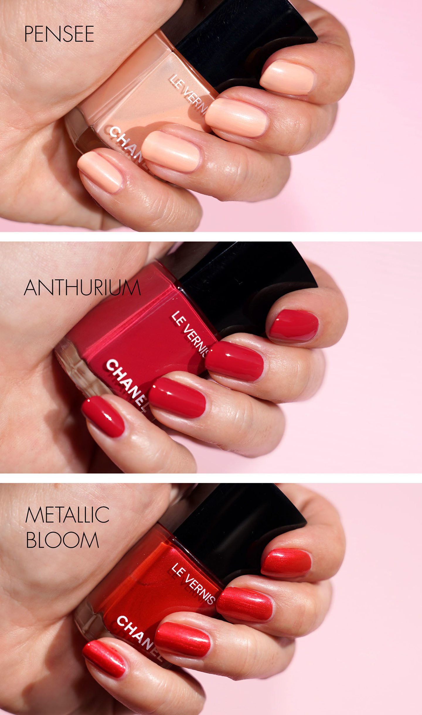 Chanel Le Vernis in 883 Pensee, 885 Anthurium and 887 Metallic Bloom