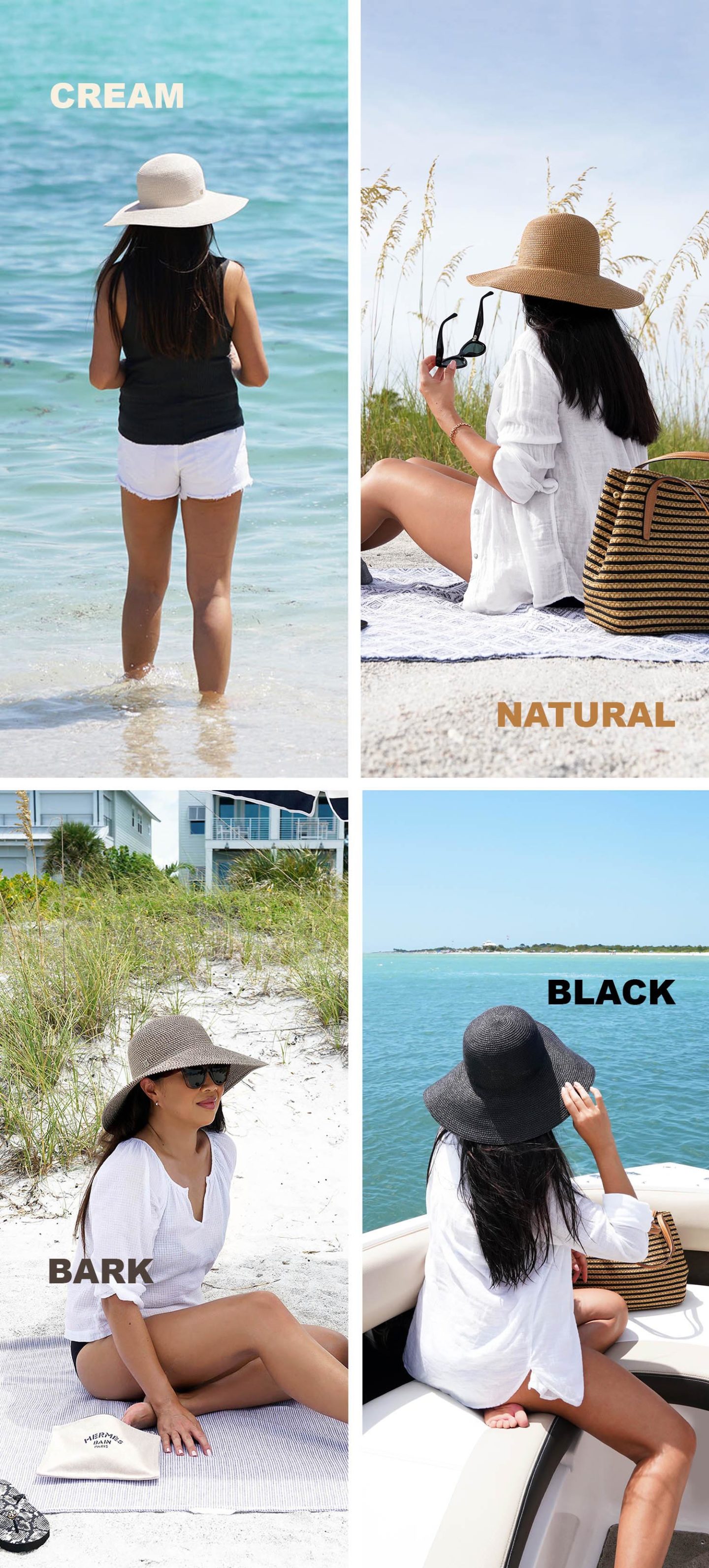 Eric Javits Hamptons Hat Cream, Natural, Bark and Black