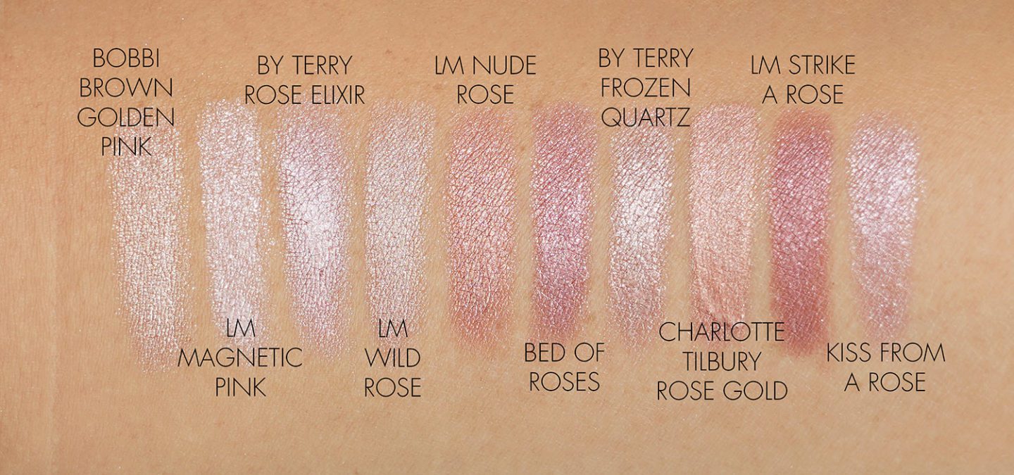 Rose Pink Cream Shadow Swatches Laura Mercier, Bobbi Brown, By Terry