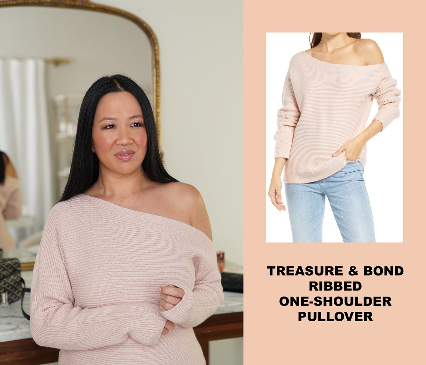Treasure and Bond Ribbed One-Shoulder Pullover 