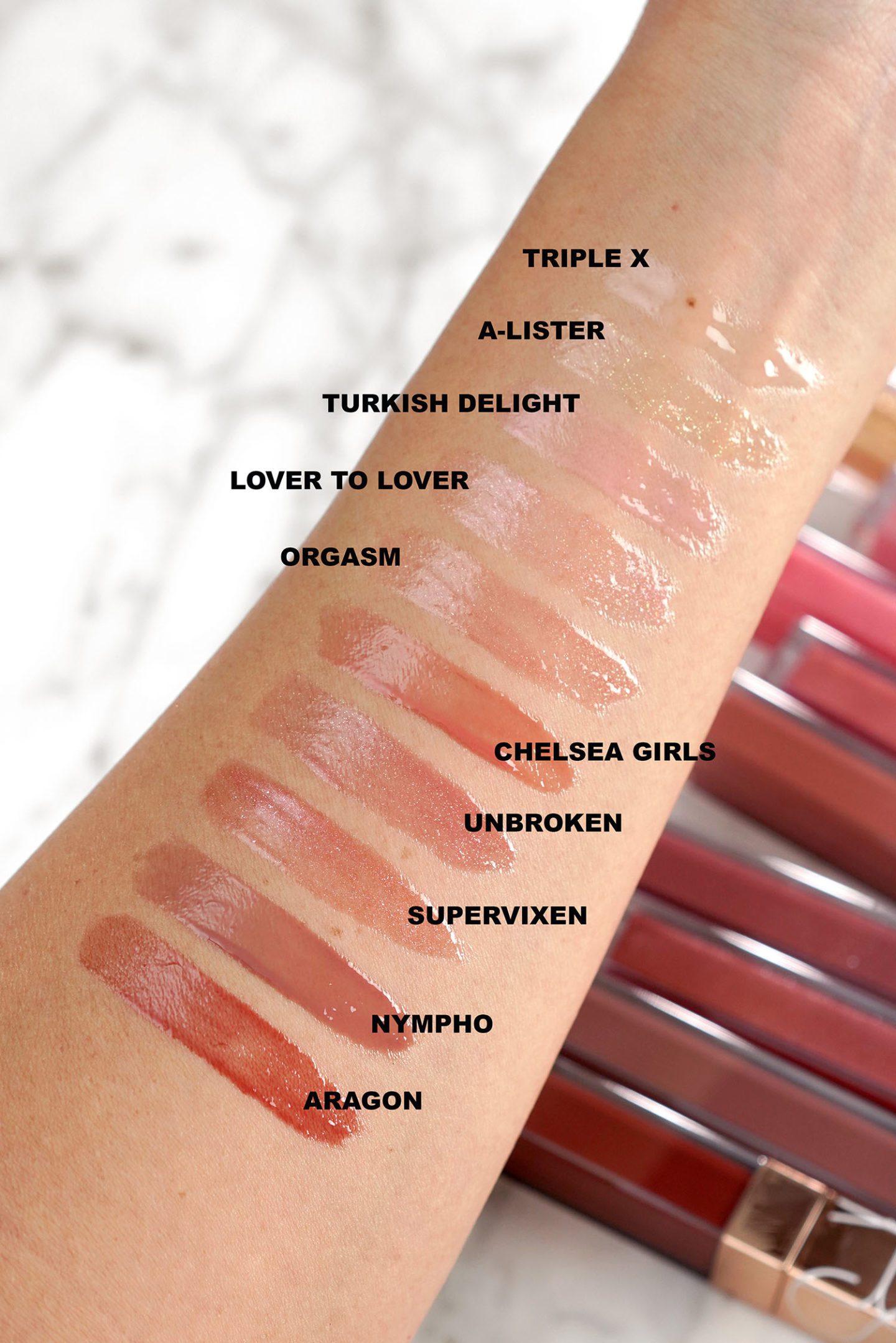 NARS Afterglow Lip Shine Swatches