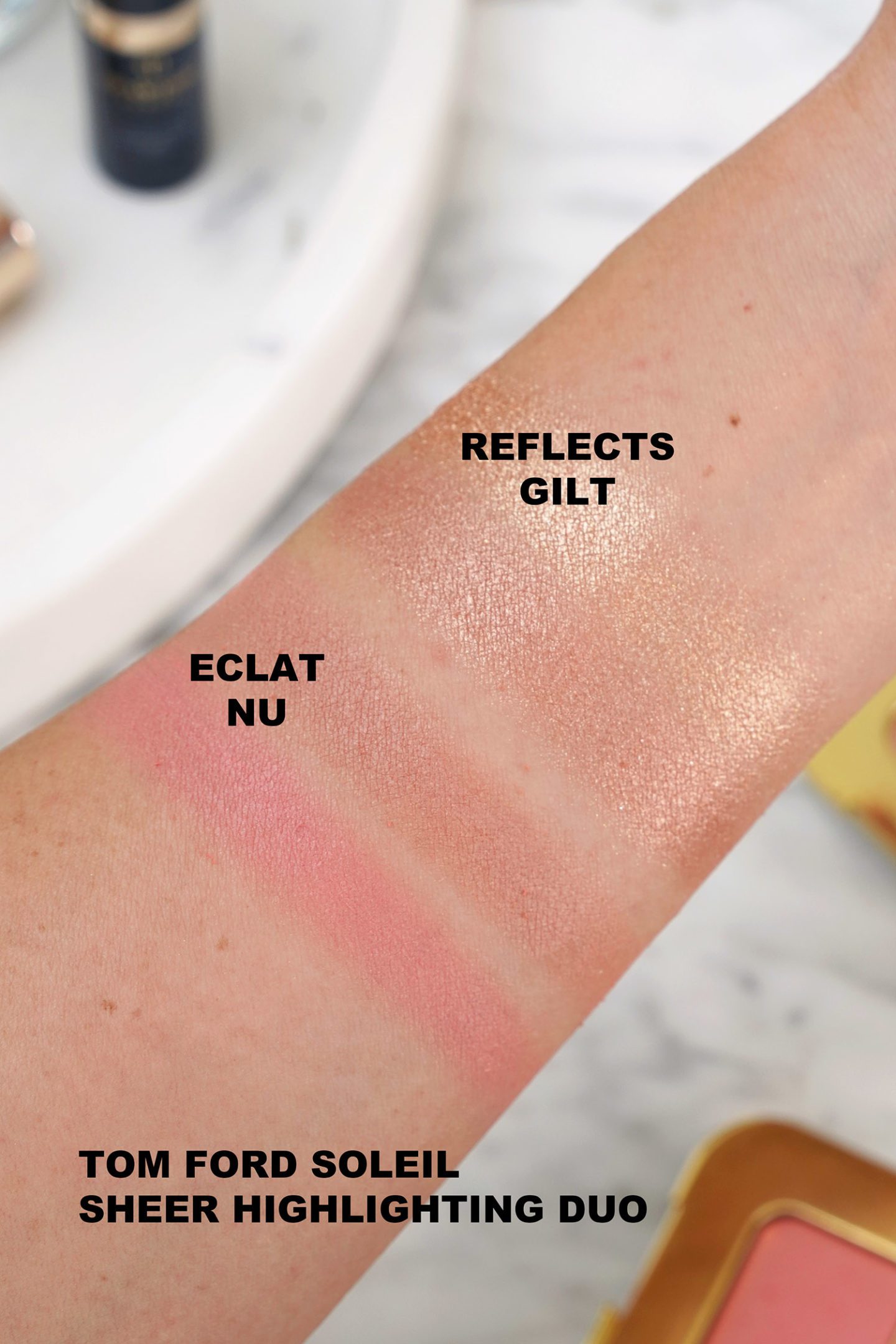Tom Ford Sheer Cheek Duo Eclat Nu vs Reflects Gilt swatches