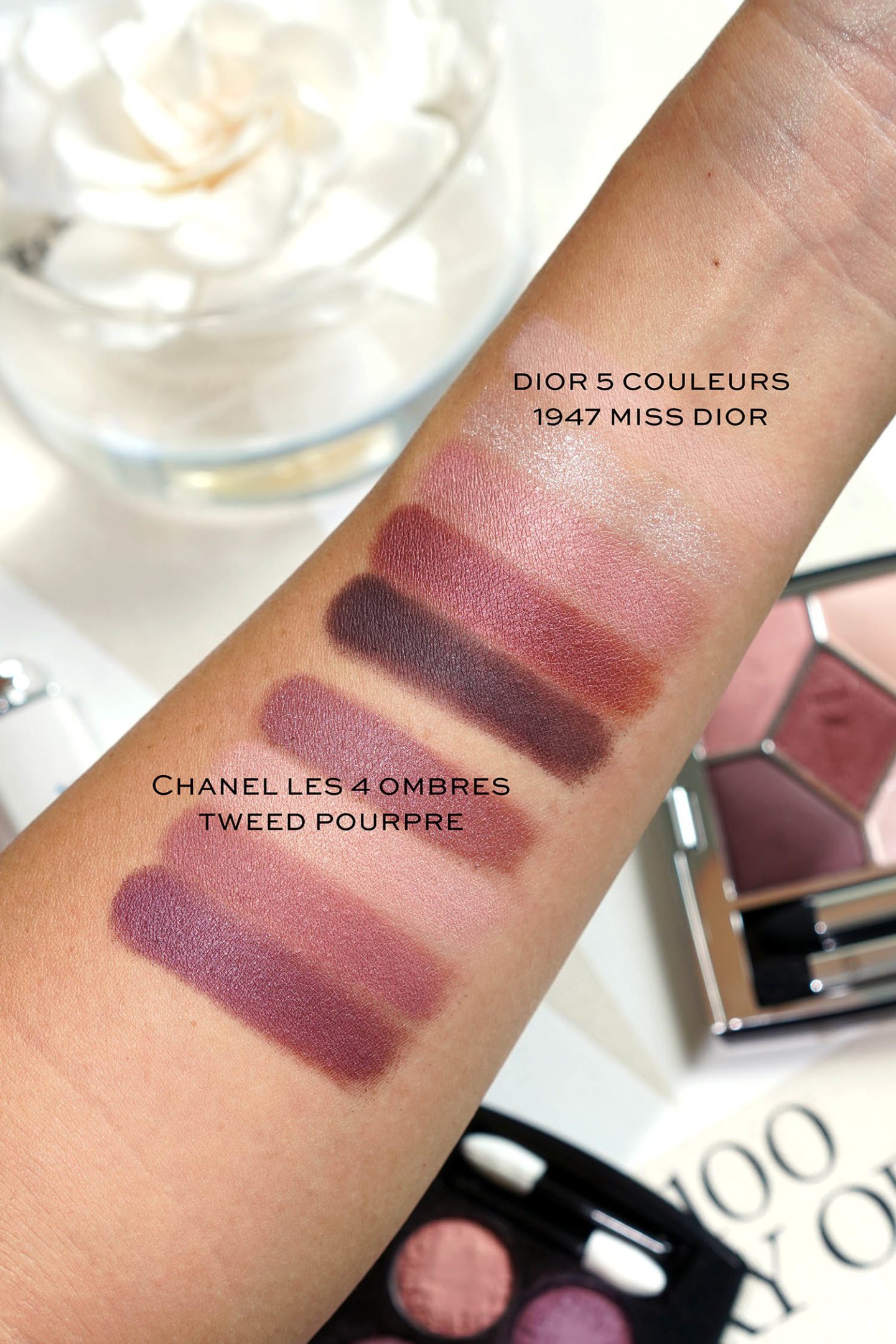 Dior Miss Dior Eyeshadow Palette vs Chanel Tweed Pourpre