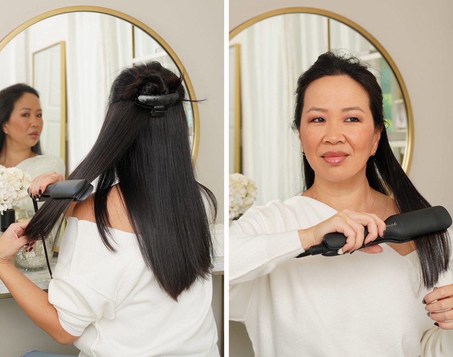 sectioned hair for flat ironing