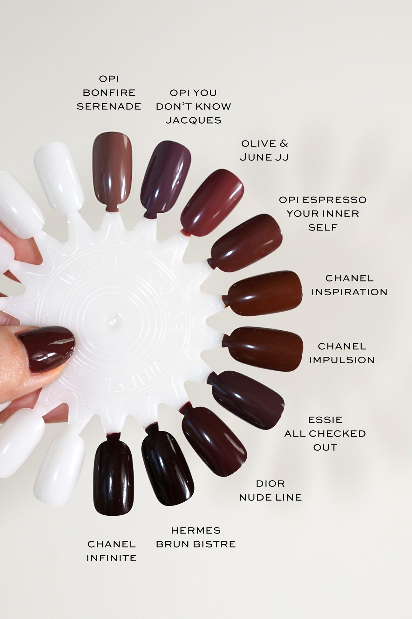 Best Chocolate Nail Polish Colors OPI, Essie, Olive and June, Chanel, Dior and Hermes
