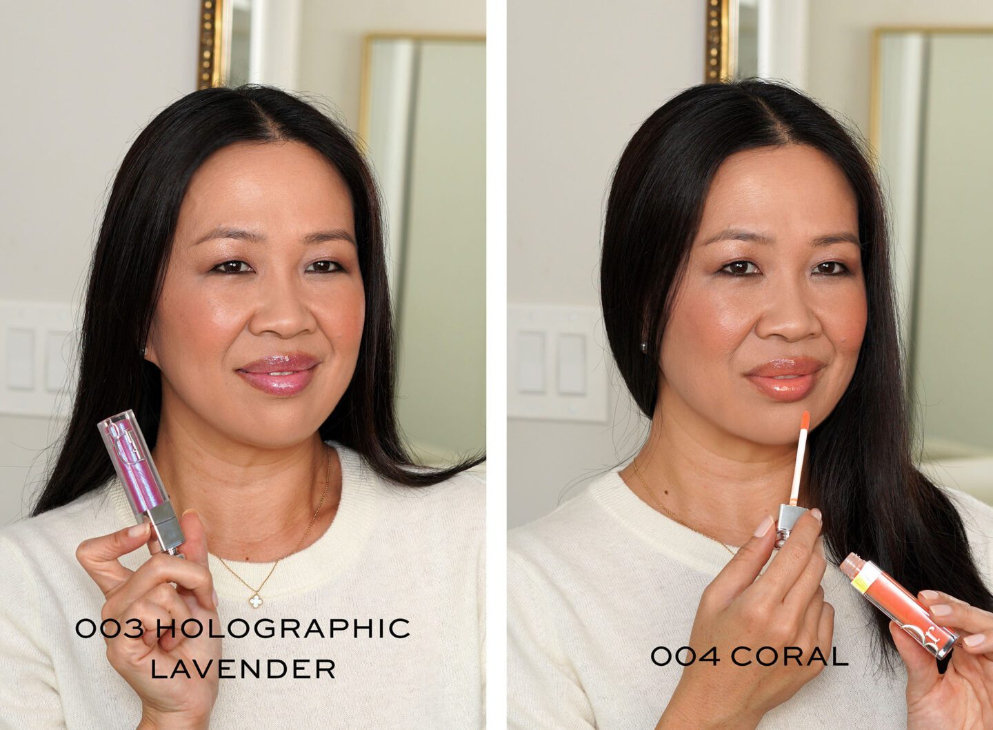 Dior Lip Maximizer in 003 Holographic Lavender and 004 Coral