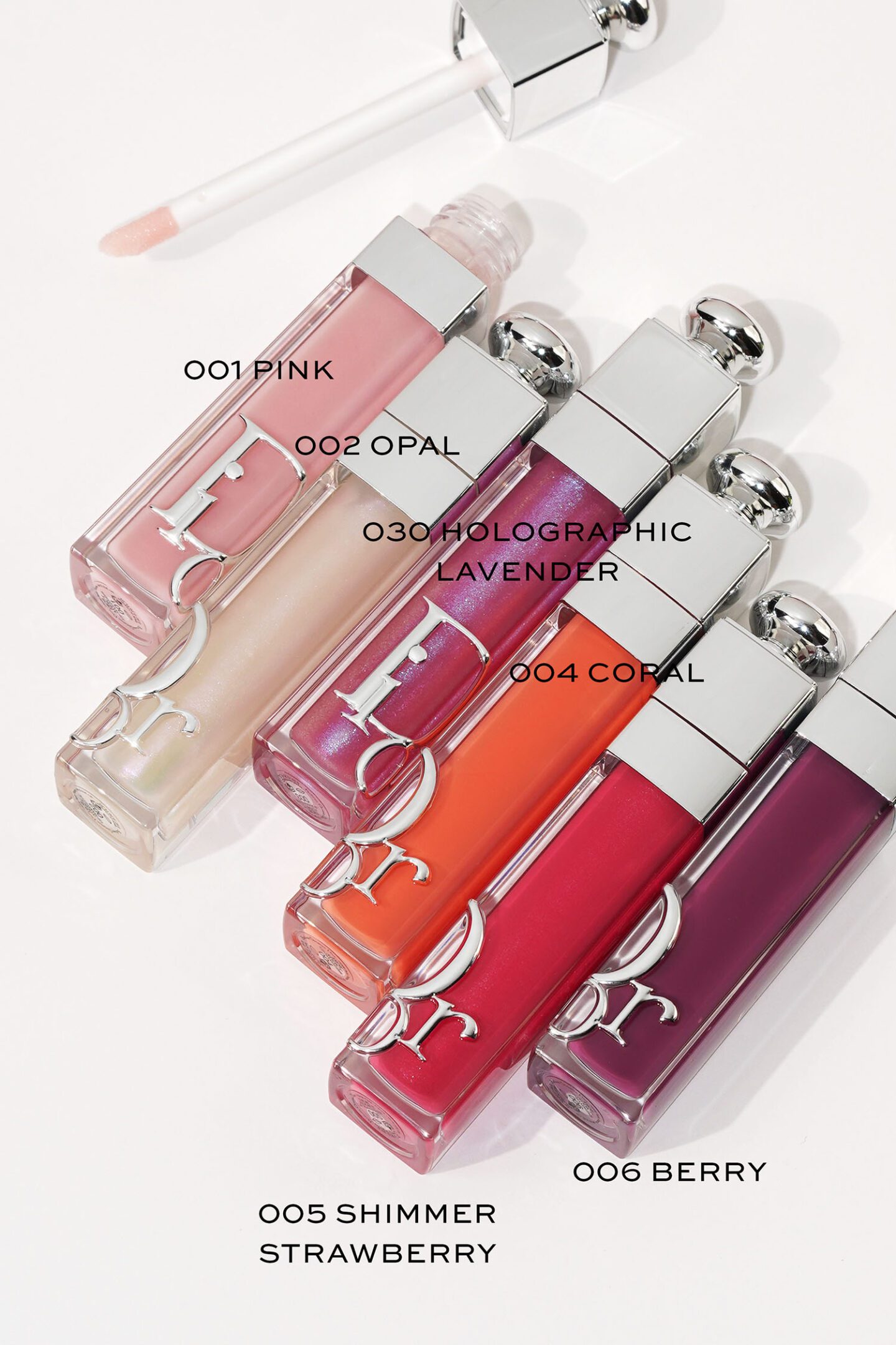 Dior Addict Lip Maximizers in Pink, Opal, Holographic Lavender, Coral, Raspberry and Berry