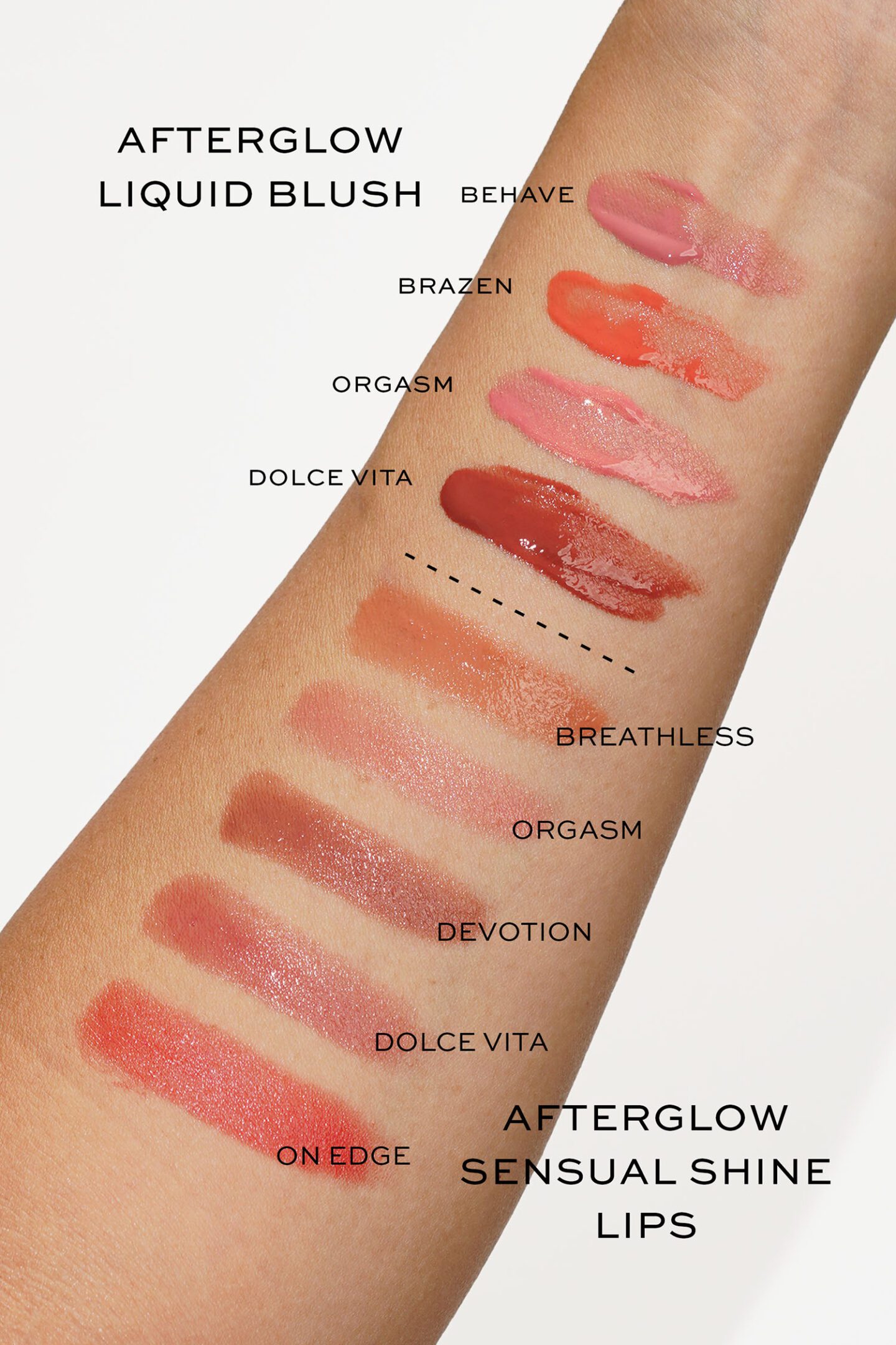 NARS Afterglow Liquid Blushes and Sensual Shine Lipstick swatches