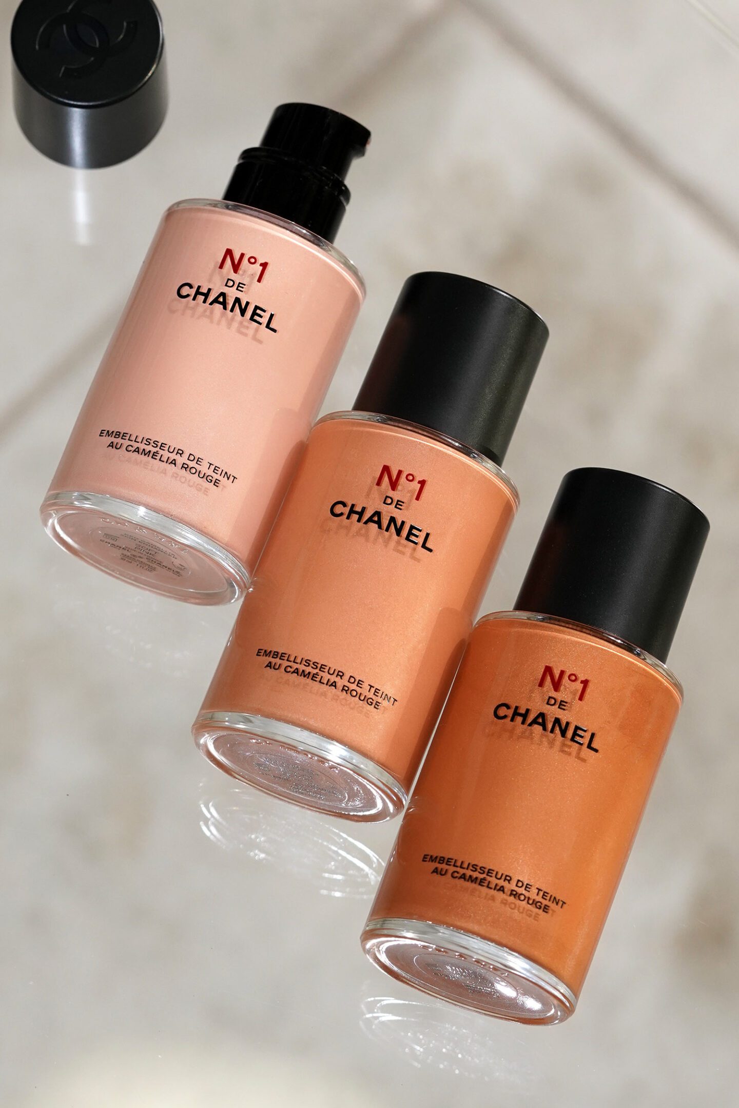 No 1 de Chanel Skin Enhancer Soft Pink and Medium Coral and Intense Amber