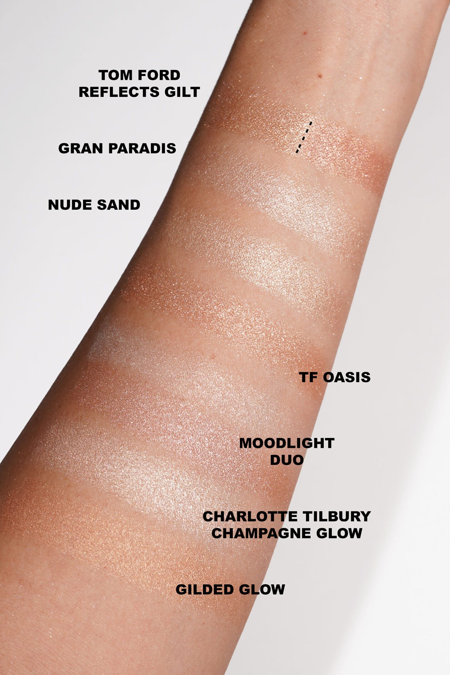 Tom Ford highlighter swatches comparisons