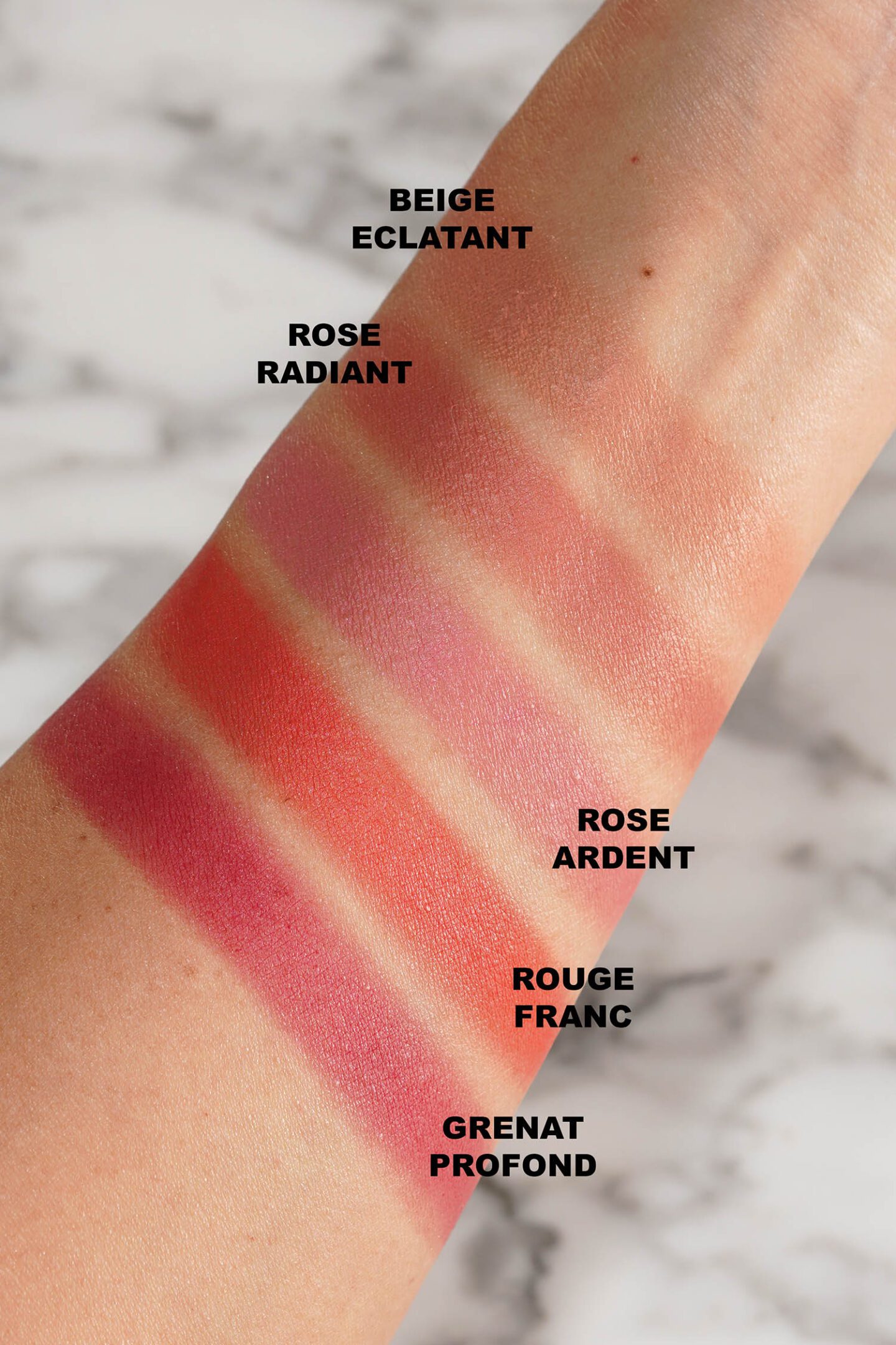 Chanel Joues Contraste Intense swatches via The Beauty Lookbook