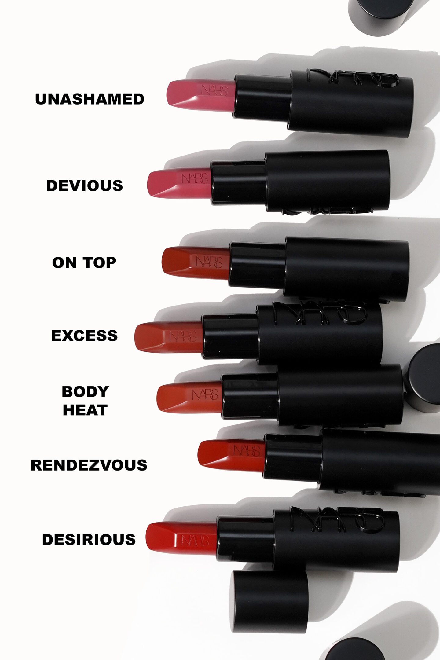 NARS Explicit Lipstick Review and Swatches via The Beauty Lookbook bold shades