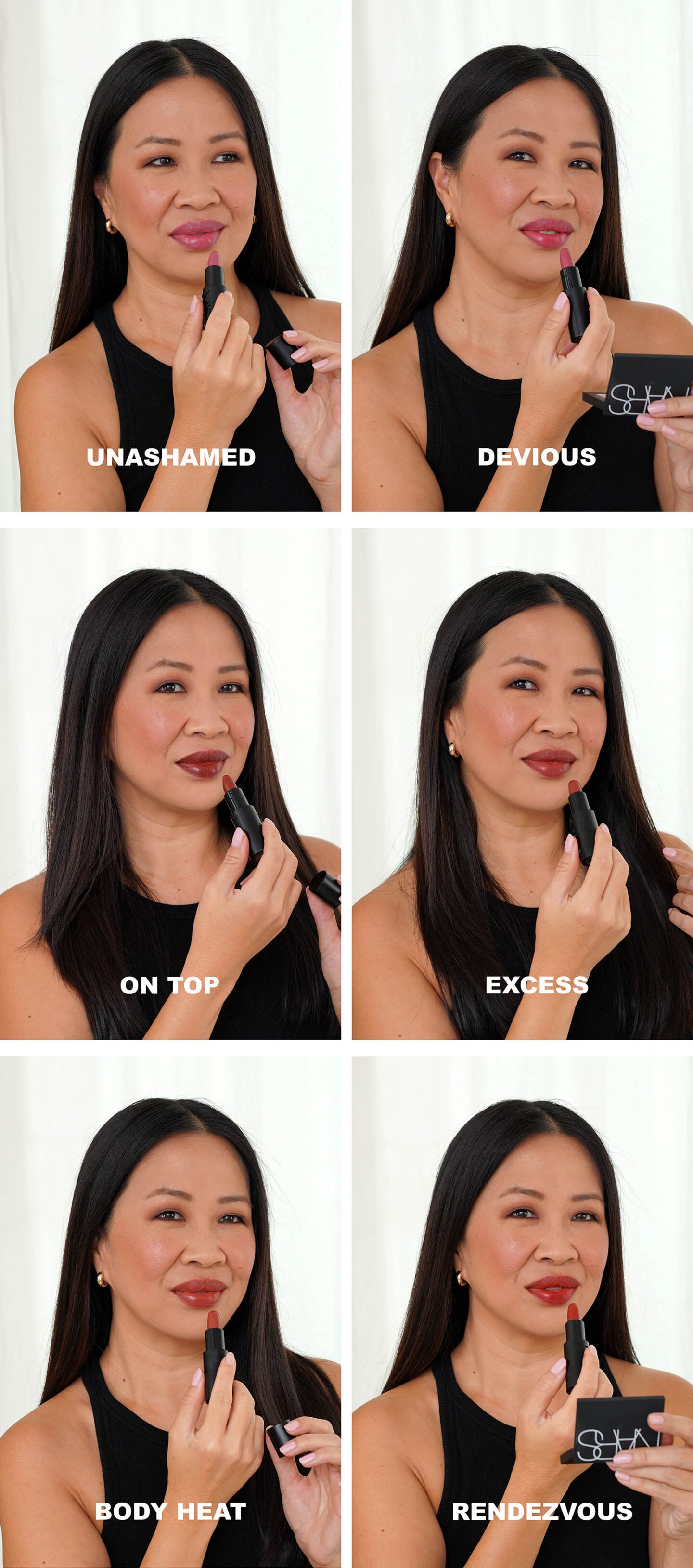 NARS Explicit Lipstick Review and Swatches via The Beauty Lookbook bold shades