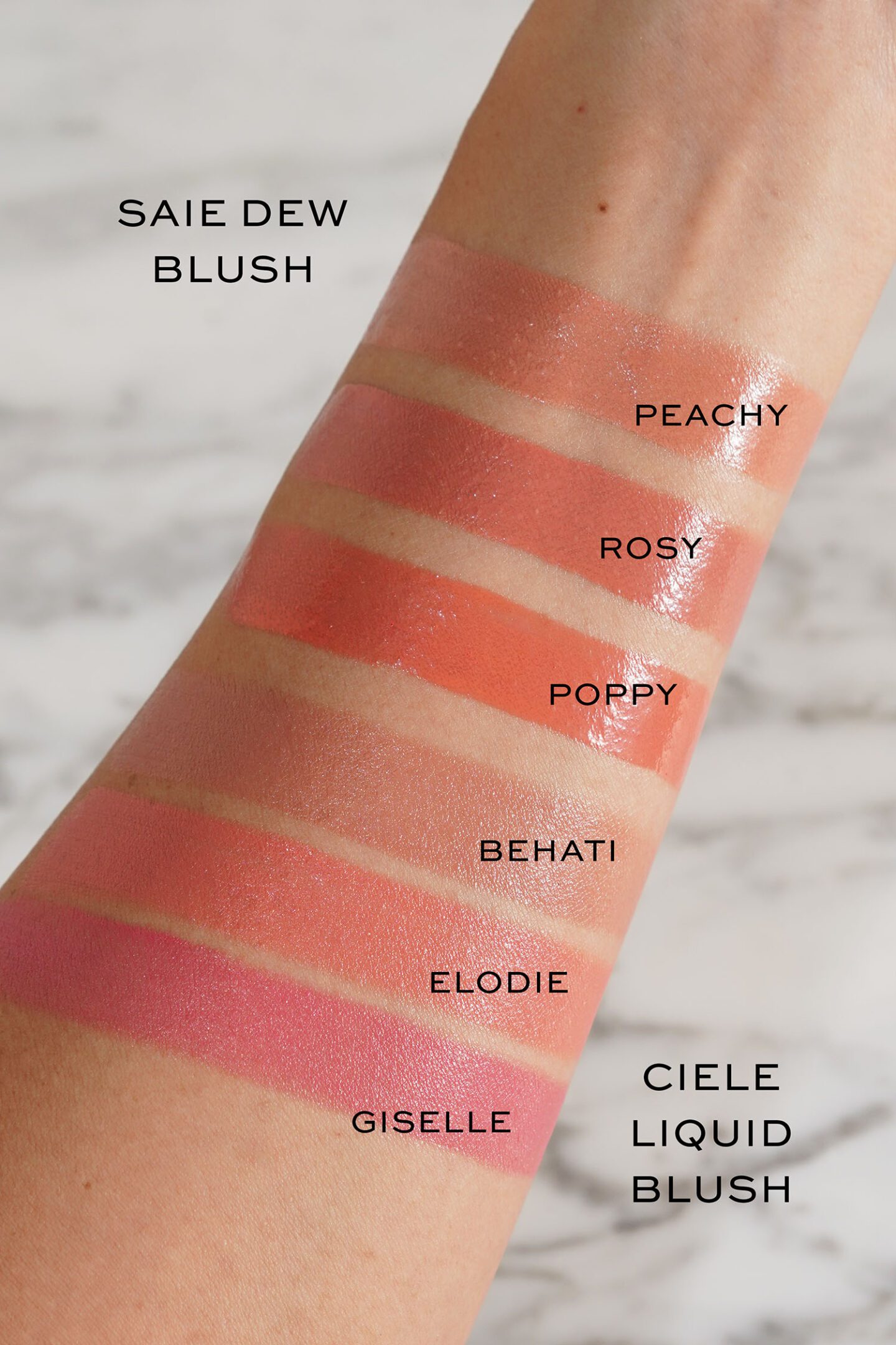 Saie and Ciele Liquid Blush swatches