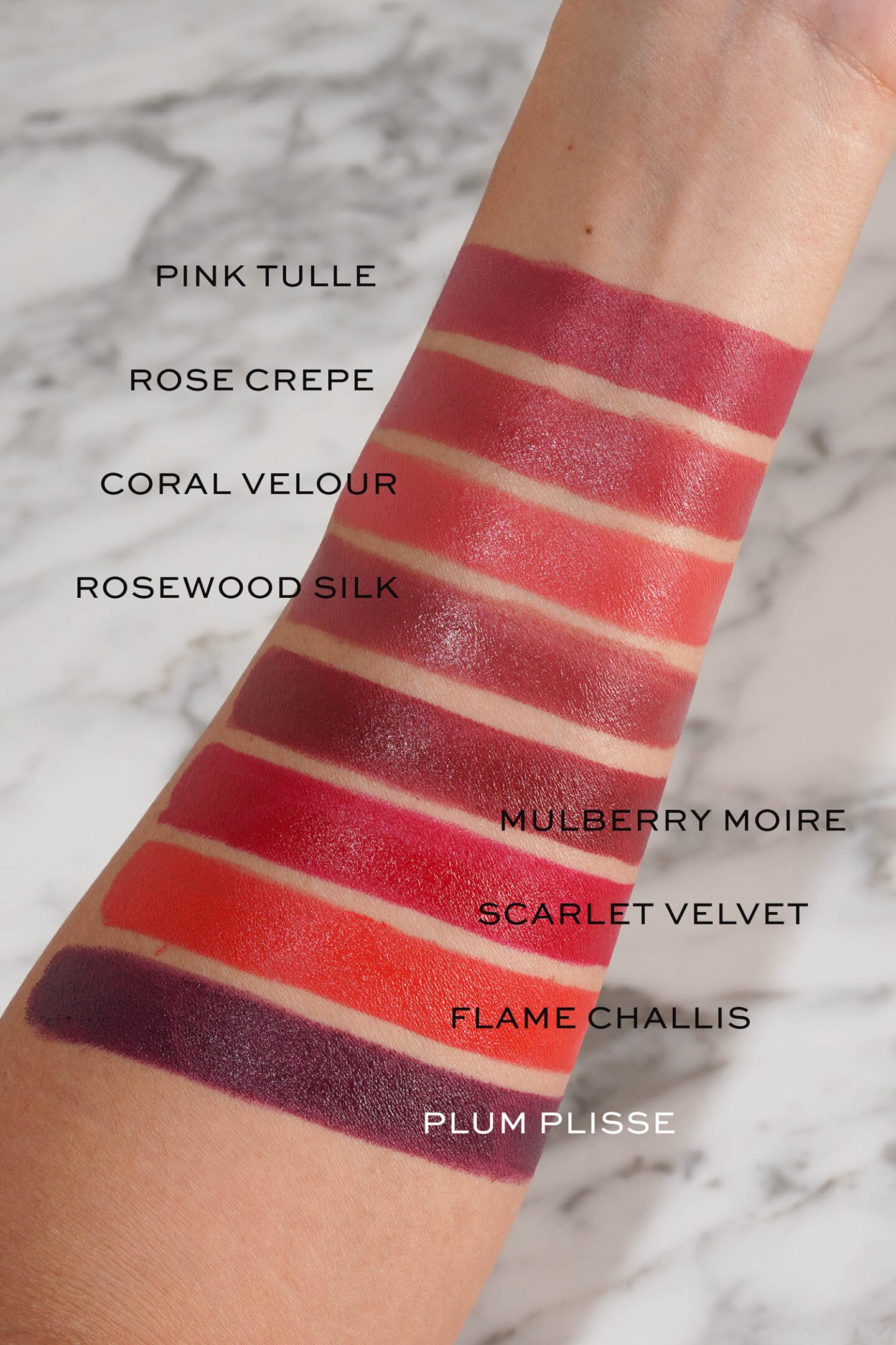 Laura Mercier Caviar Smoothing Matte Refillable Lipstick swatches