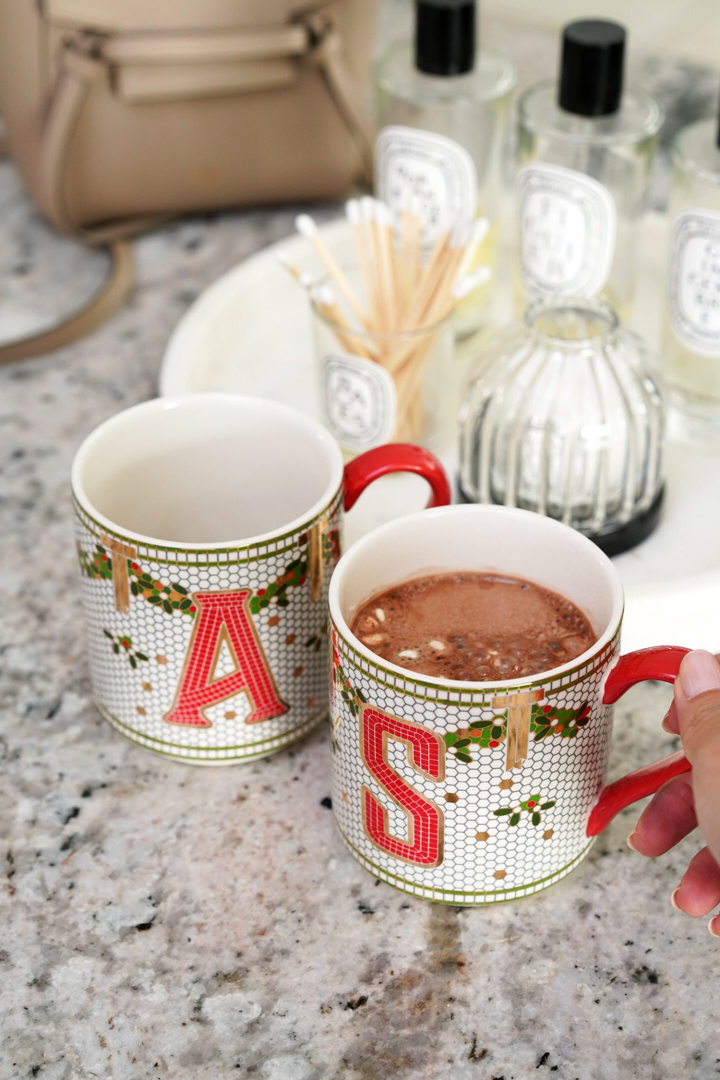 Anthropologie Holiday Monogram Bistro Mugs