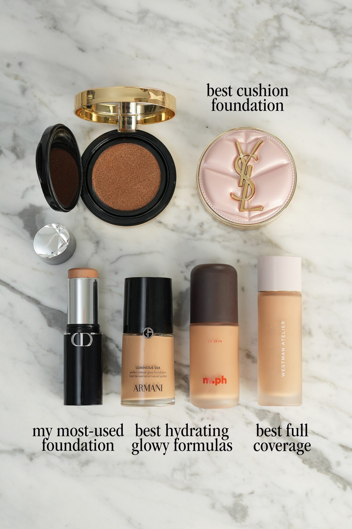 Best Foundations Sephora YSL, Dior, mph, Westman Atelier, Armani 